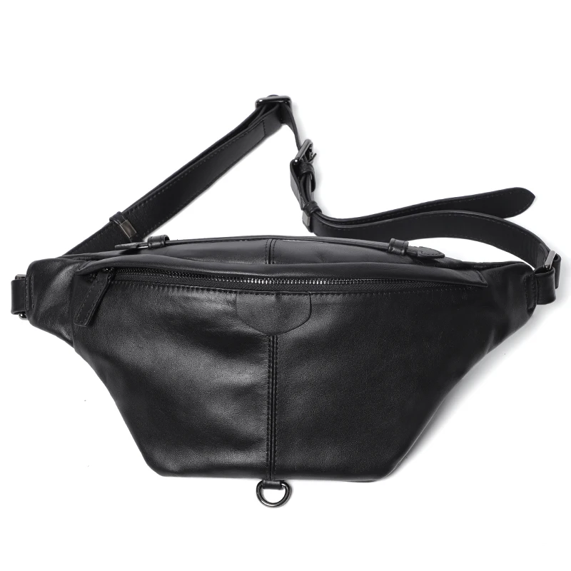 Men's Waist Bags Genuine Leather Fanny Pack Travel Bags Male Chest Bags Sling Purse Side Bags Crossbody Balck Shoulder Bag Men