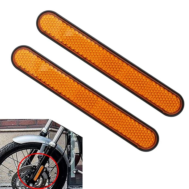 2X Motorcycle Front Fork Reflector Sticker Lower Legs Slider Safety Warning For Softail Sportster 883 1200 Yellow