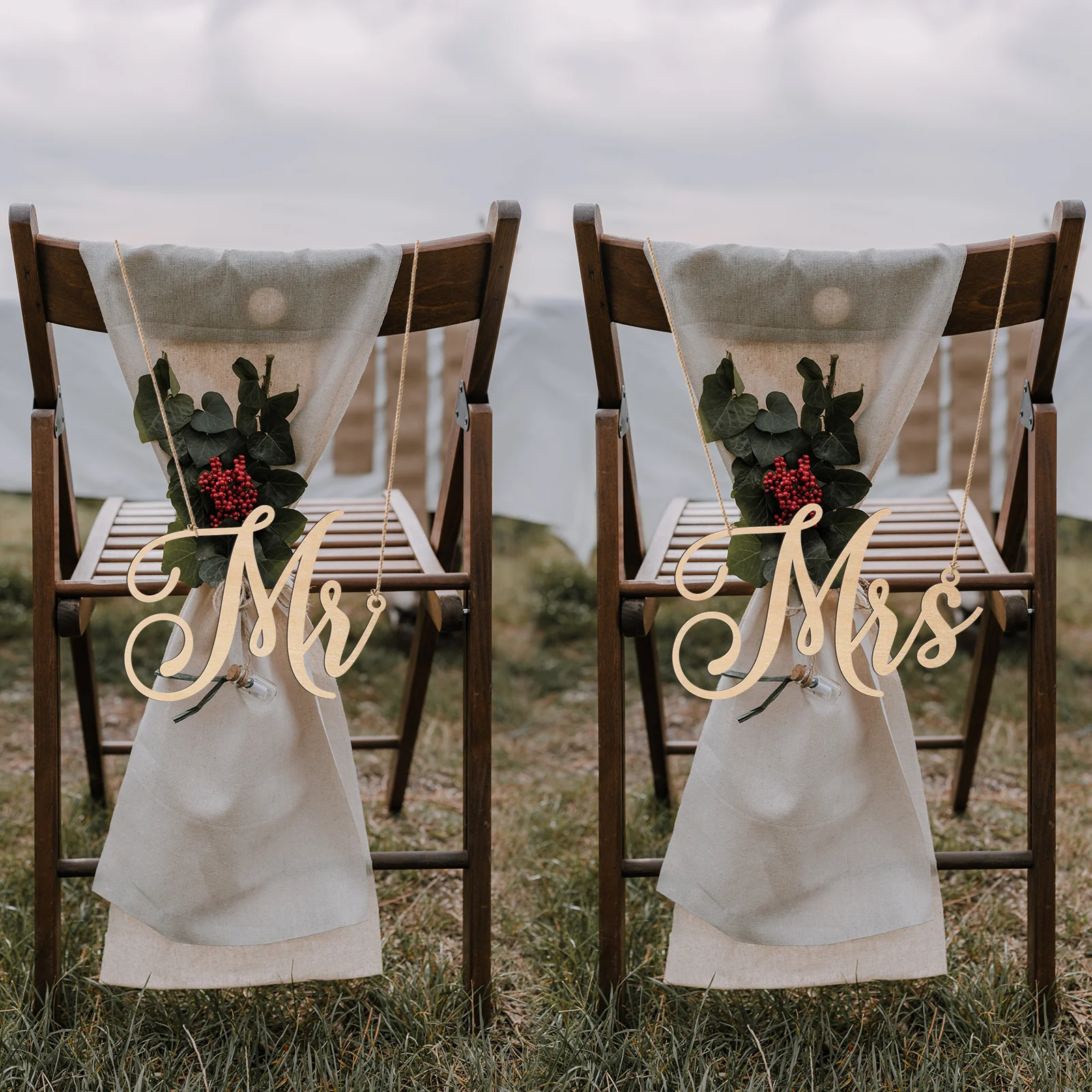 

Mr and Mrs Wood Chair Signs - Rustic Wedding Decor, Bride Groom Chair Back Sign, Wedding Signage (Set of 2, 4mm)