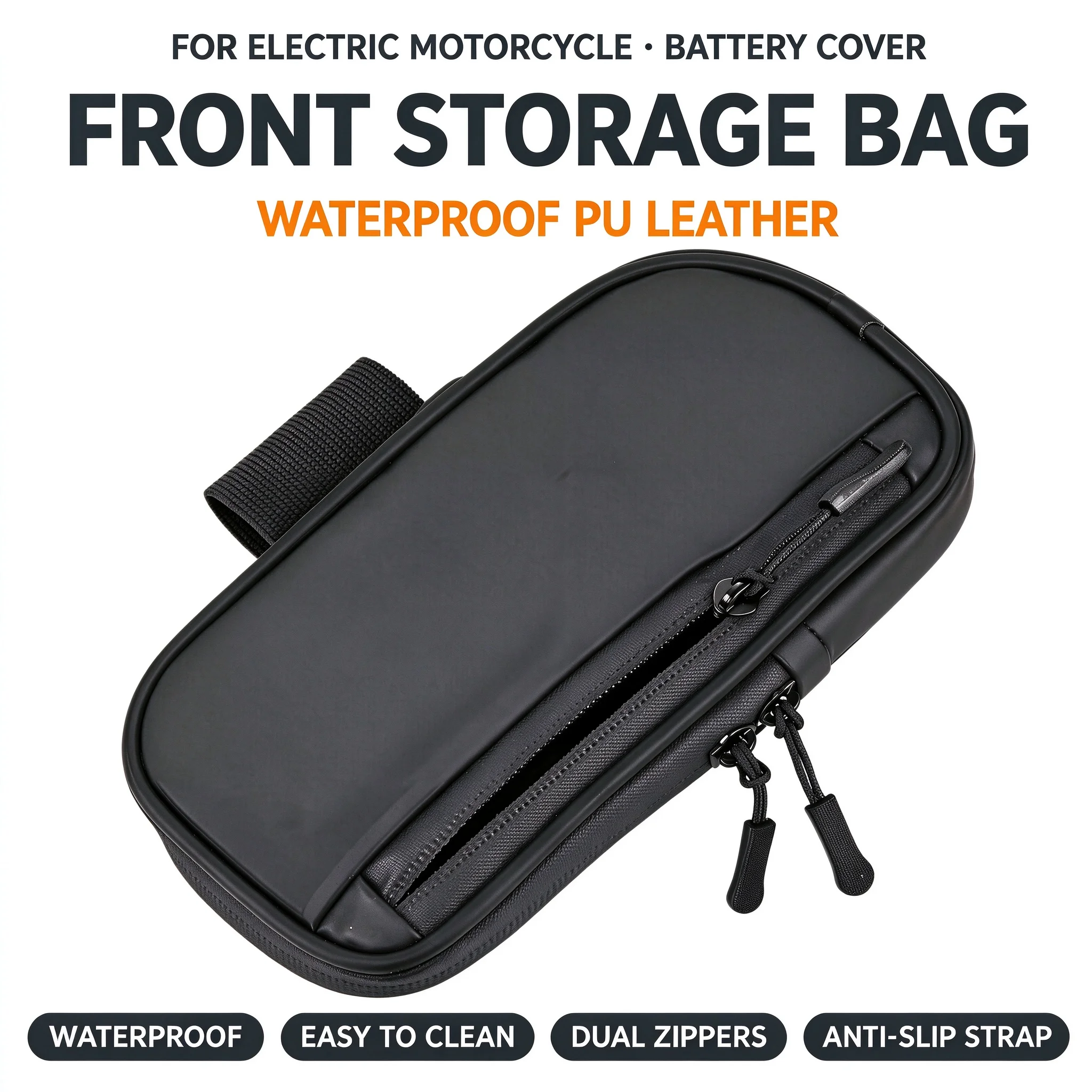 Waterproof Motorcycle Handlebar Bag Pouch - 電動バイク用バッテリーカバーバッグ、防水PUレザー製、フロント収納ポーチ、汎用ハンドルバー用オーガナイザー、お手入れ簡単。