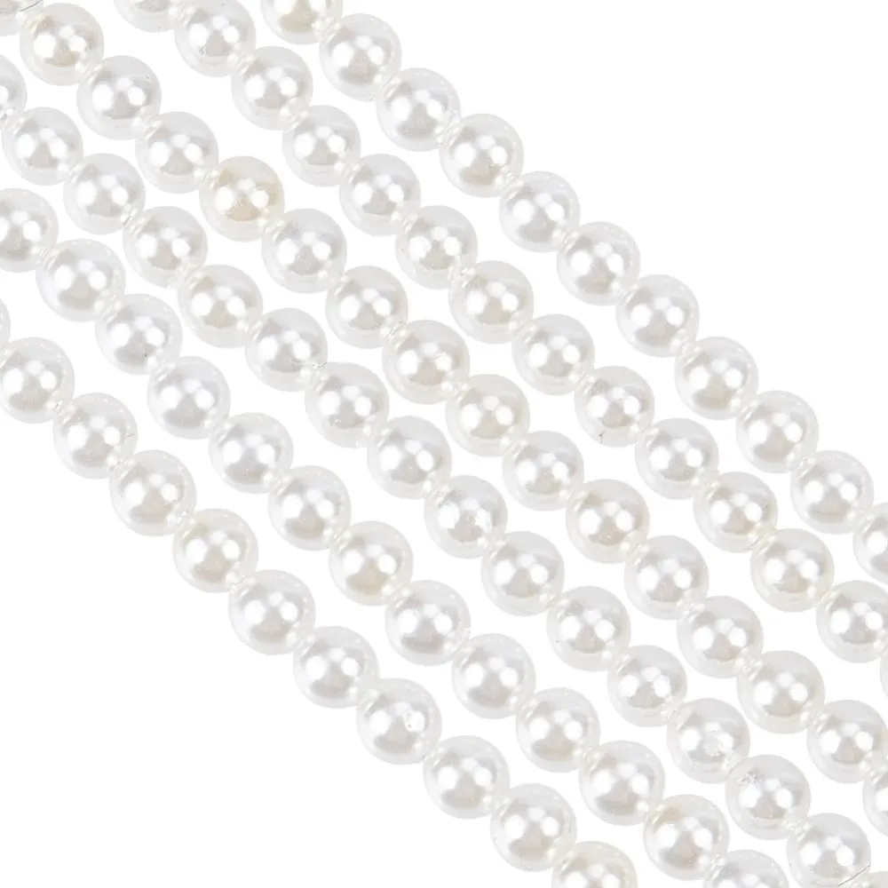 190 Pcs Pearl Beads for Crafts 4mm White Grade A Mellow & Smooth Pearl Beads Potato, Round Shell