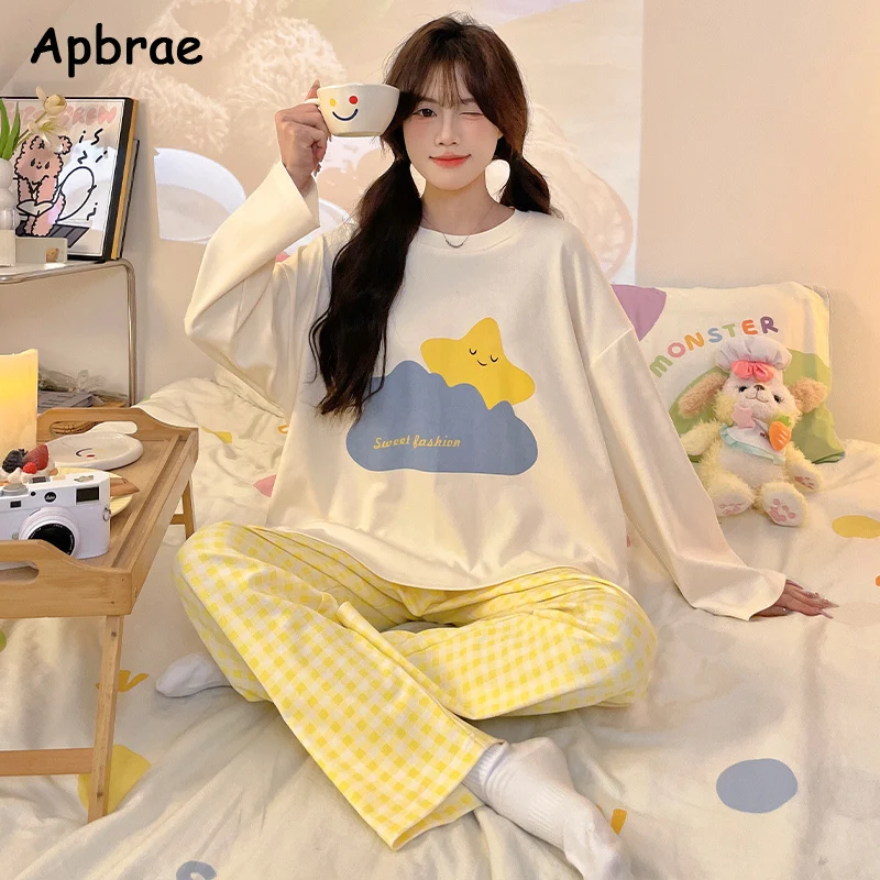 Star Print Pajamas for Women Autumn Winter Woman Sleepwear Fashion Home Clothes Cute Homewear Casual Pijamas for Girl