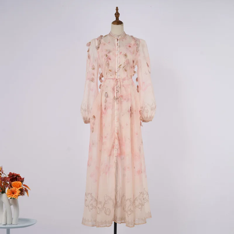 

Handmade Long Dr Two-Piece Set Floral Hanging Design Artisanal Crt Street Sle Loose Waist Midi Length Svel Gown