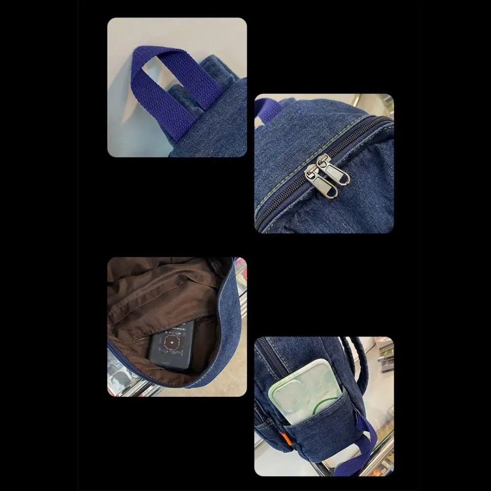 Y2K 데님 백팩 일본 스타일 대용량 빈티지 핸드백 스트리트 스타일 솔리드 컬러 솔리드 크로스바디 백 학생용