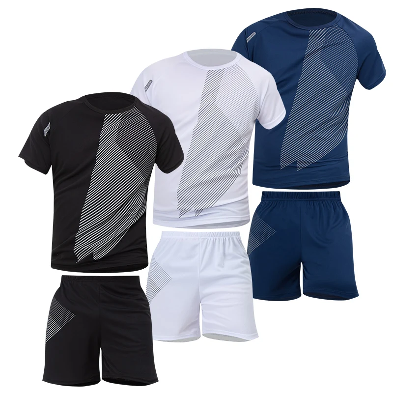 

2-piece Four Seasons Men's Short Sleeve Set Quick Drying T-shirt for Youth Sports Running Comfortable, Fashionable Casual