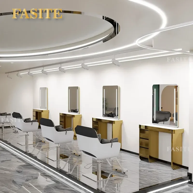 For Barber Shop Hair Double Sided Mirror Table with Cabinet Simple Perm Dyeing Station Round Mirror Furniture