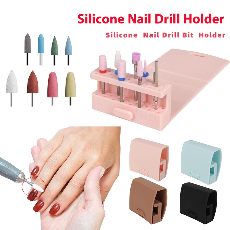 Dobrável prego brocas saco portátil titular diy unhas arte ferramenta de armazenamento moedor de unhas soquete base exibição acessórios manicure