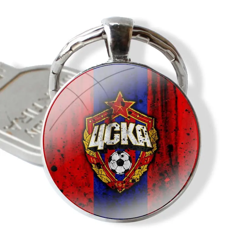 Keychain Handmade Glass Cabochon Key Ring Holder Pendant Key Chains PFC CSKA Moscow