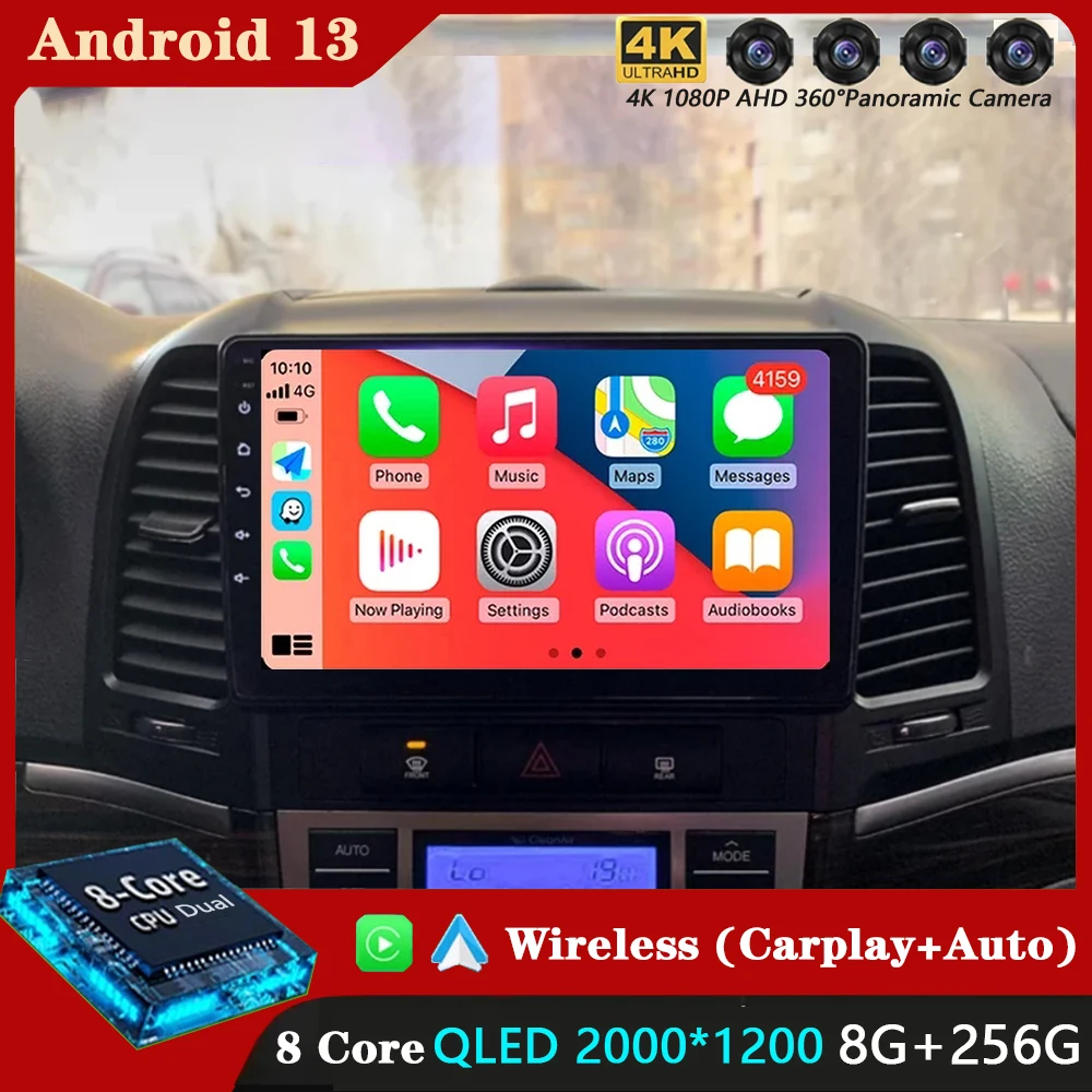 

Автомобильный мультимедийный плеер, Android 13, для Hyundai Santa Fe 2 2006-2012 2K QLED