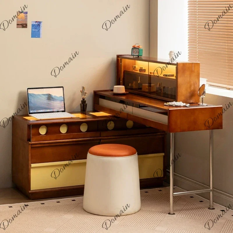 EPI Farmhouse Bed Room Vanity Makeup Desk Wood Hidden Storage Draws Dressing Table Space Saving Beauty Penteadeira Furniture Hom