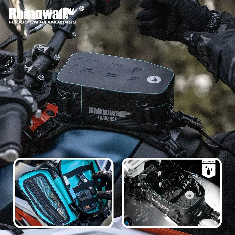 Rhinowalk Motorcycle Tank Bag Waterproof 2L Front Storage Bag Pack With MOLLE System Cable Port Universal Travel Tool Bag