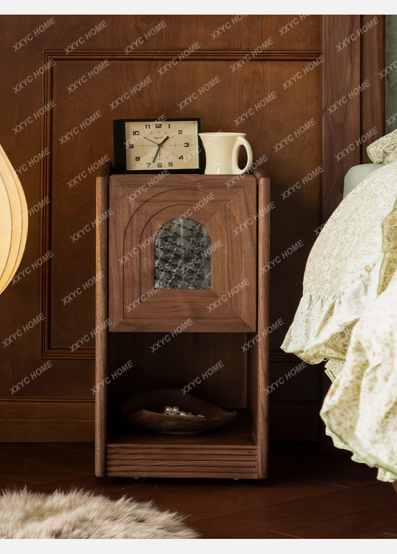 A North American black walnut American retro bedside table storage mini mobile all solid wood bedside cabinet