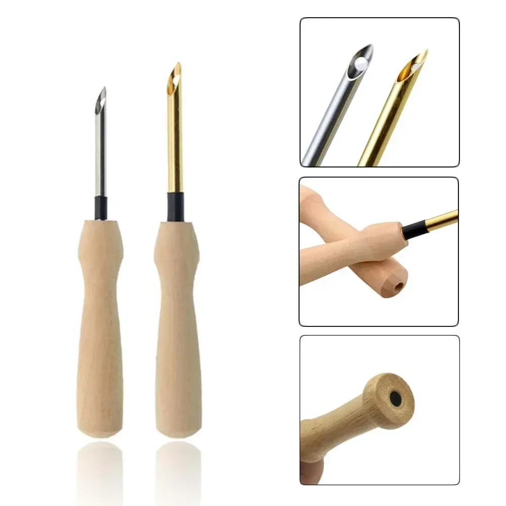 Wooden Handle Knitting Embroidery Pen Weaving Felting Craft Punch Needle Threader Wooden Handle DIY Tool Sewing Accessories