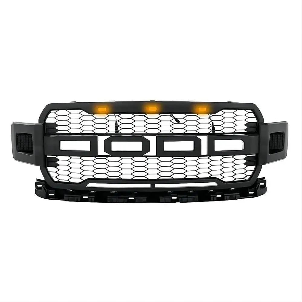 ABS Black Middle Grille Racing Grills Front Bumper Grill With Amber Lights For Ford F-150 2018 2019