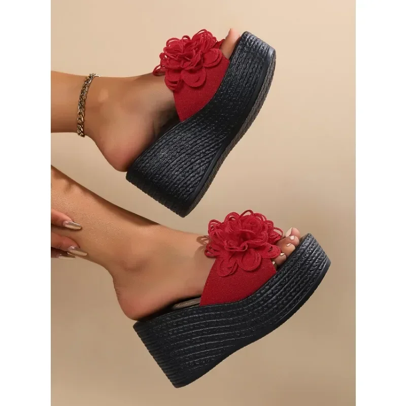 New Wedges Sandals Women Slippers Summer Beach Platform Shoes Flower Slippers Women High Heel Slippers Women Fashion