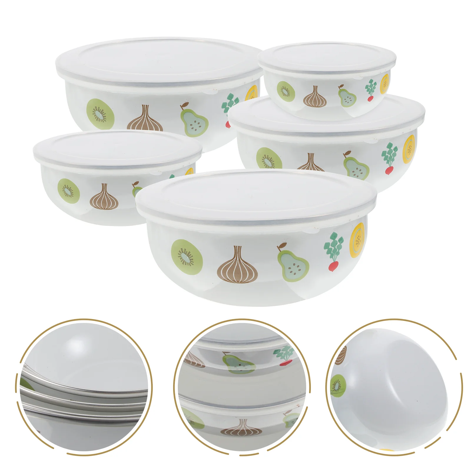 

Enamel Preservation Bowl Food Containers Deep with Cover Fruit Noodle Lid Baby Mixing Enamelware