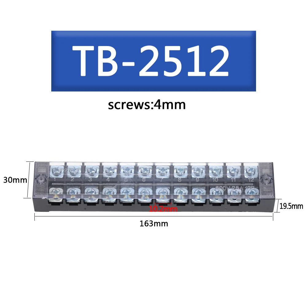 1pcs 25A/15A 600V Dual Row Strip Screw Terminal Block  Fixed Wiring Board Wire Connector 3 4 5 6 8 10 12 Positions Ways