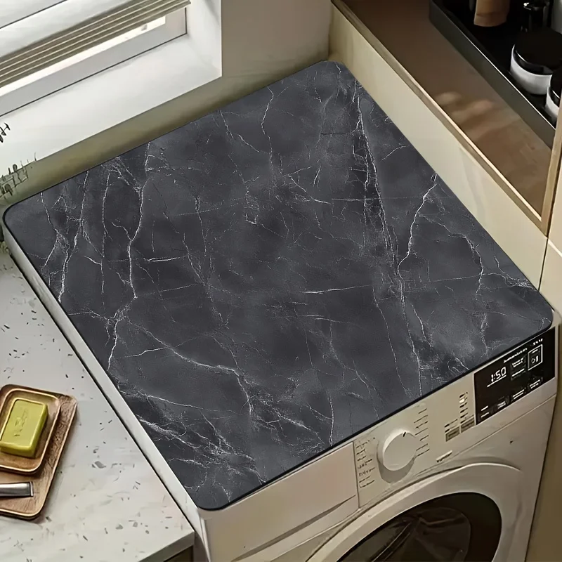 

1 шт., коврик-подставка, защитный коврик для верхней части стиральной машины от пыли, коврик для стиральной машины с черно-белым мраморным узором, подставка для кофе для кухни