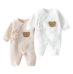 Macacões de algodão bebê urso, macacão infantil para meninos e meninas, mangas compridas, bebês onesies, macio respirável, 1 peça, 0-6M