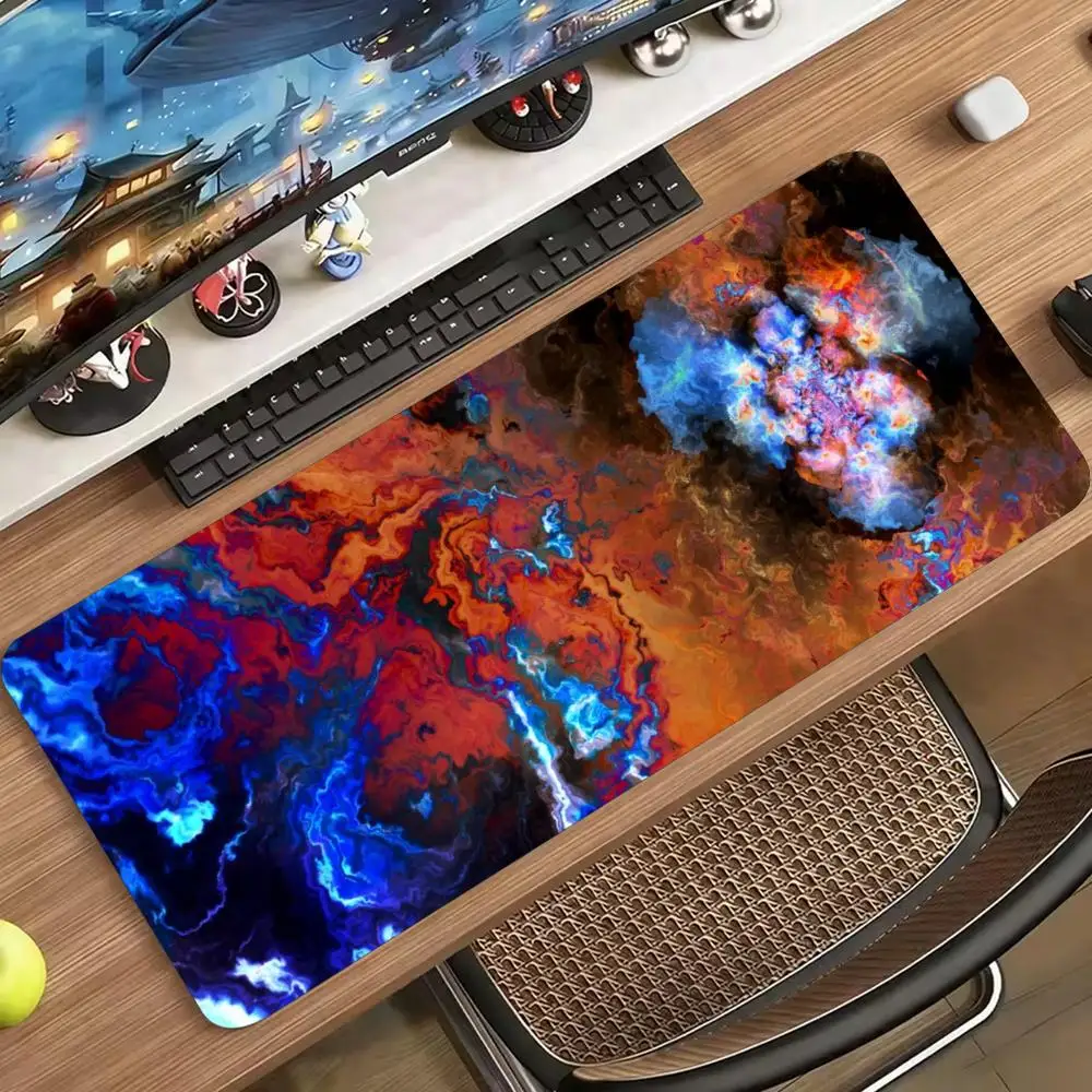 Cosmic Nebula Marble Abstract Red Orange Blue Lava Gaming Mousepad Large Extended Non-Slip Rubber Desk Mat for Students