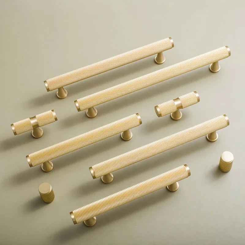 T Bar Bedroom Knobs Solid Brass Wardrobe Decor Furniture Hardware Long Knurled Handle Kitchen Cabinet Door Handles Drawer Pulls