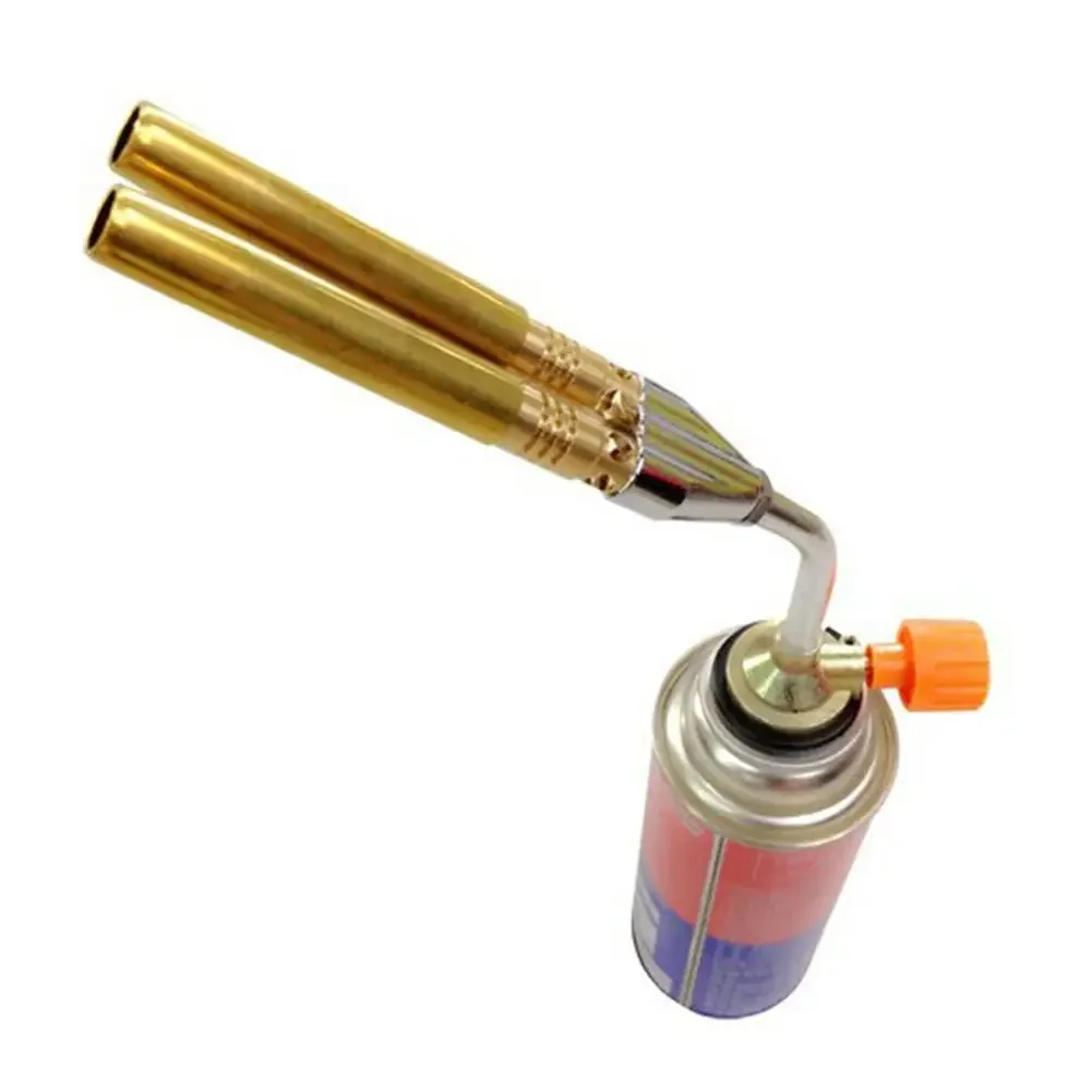 Double Flame Gun Metal Welding Gas Torch Lighter Butane Burner Outdoor Camping BBQ Heating Ignition Flamethrower Grill Tool