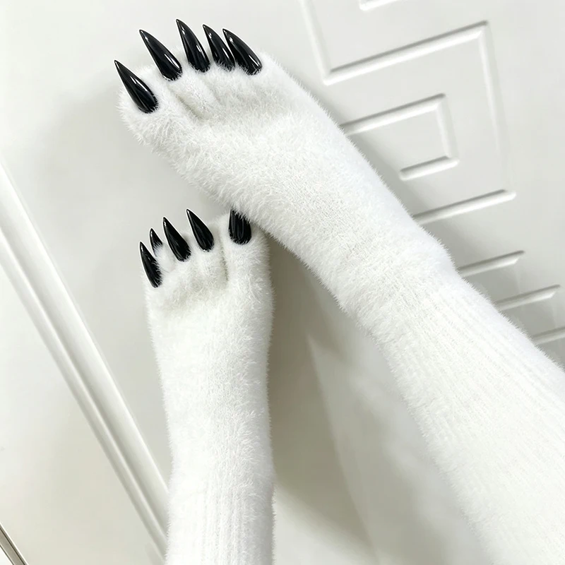 Cute Animal Paw Long Nail Five Finger Over The Knee Socks Fursuit Furry Toe Socks Cat Claw Pad Gloves Halloween Cosplay Props