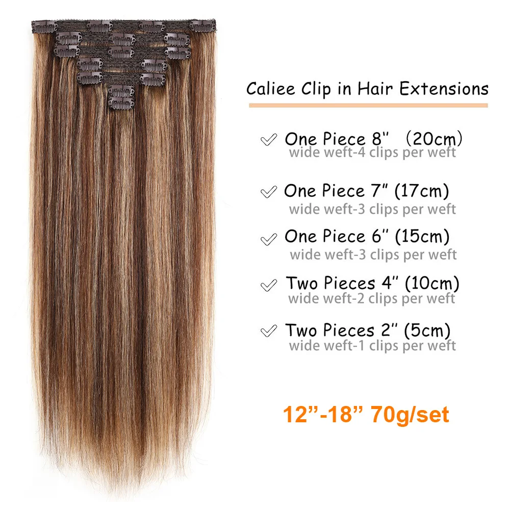 Rechte Clip In Hair Extensions Menselijk Haar Naadloze Onzichtbare Ombre Chocoladebruin Tot Karamelblonde P4/27 #70G 7 Stks/set