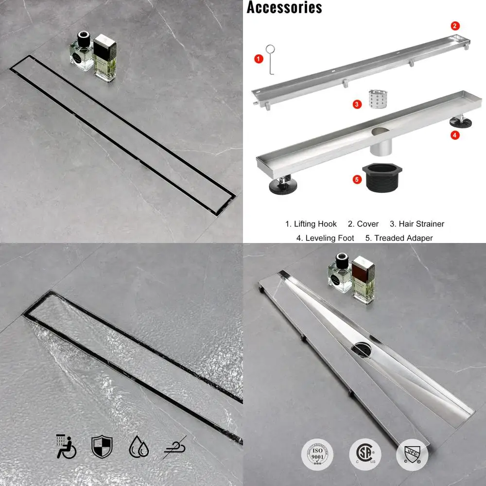 

Linear Shower Drain 30 Inch, Dual Flat and Tile Insert, Brushed Stainless Steel, 2-in-1 Panel, Modern Bathroom Floor Drain