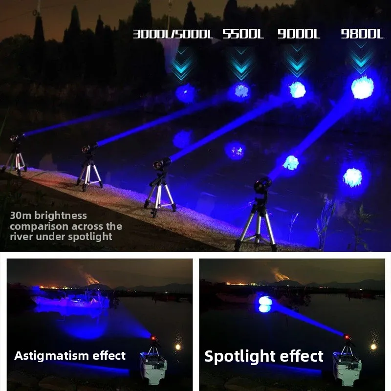 Outdoor Angling Blue Purple Flashlight High Power LED Waterproof Rechargeable Lamp For Bank Fishing Night Use