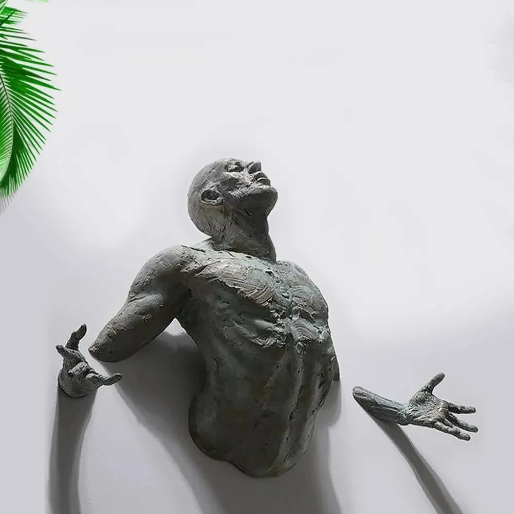 

Imitation Copper Wall Decor Abstract Character Resin Rock Climbing Man Statue Sculpture Background Wall Art 3D Through Wall