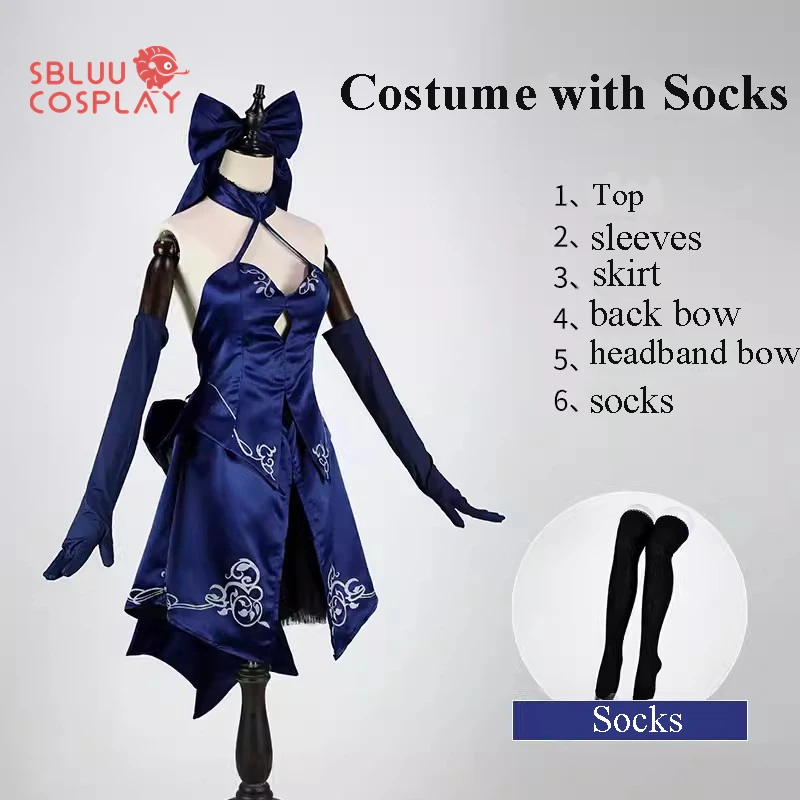 SBluuCosplay Anime FGO Black Saber Altria Pendragon Cosplay Costume Blue Dress Halloween Outfit