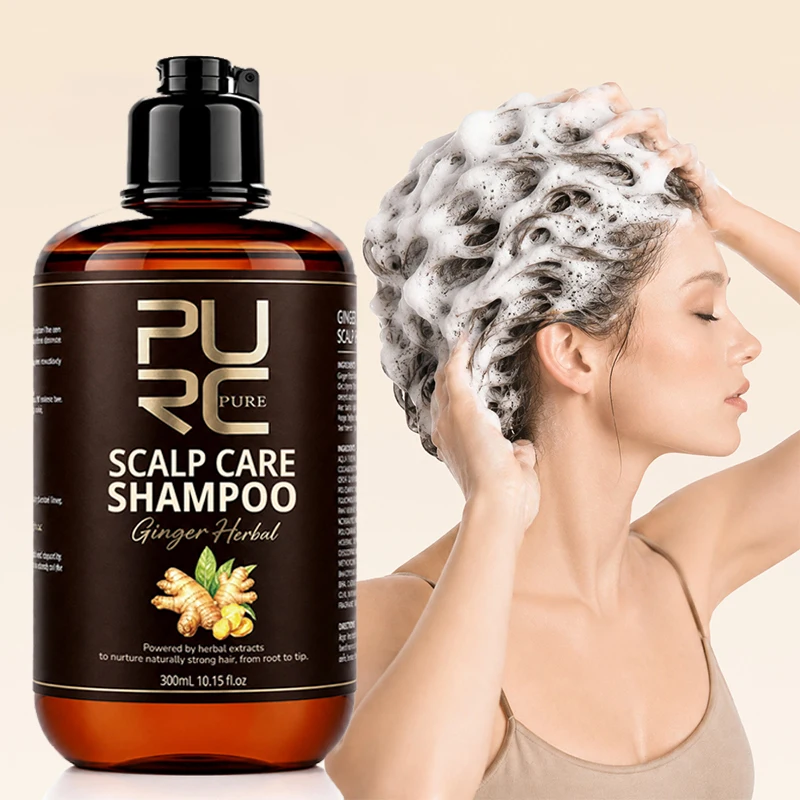 PURC 300ml 5 In 1 Shampoo for hair Natural Ginger Herbal Anti Dandruff Shampoo for Promote Hair Growth and Deeply Nourish