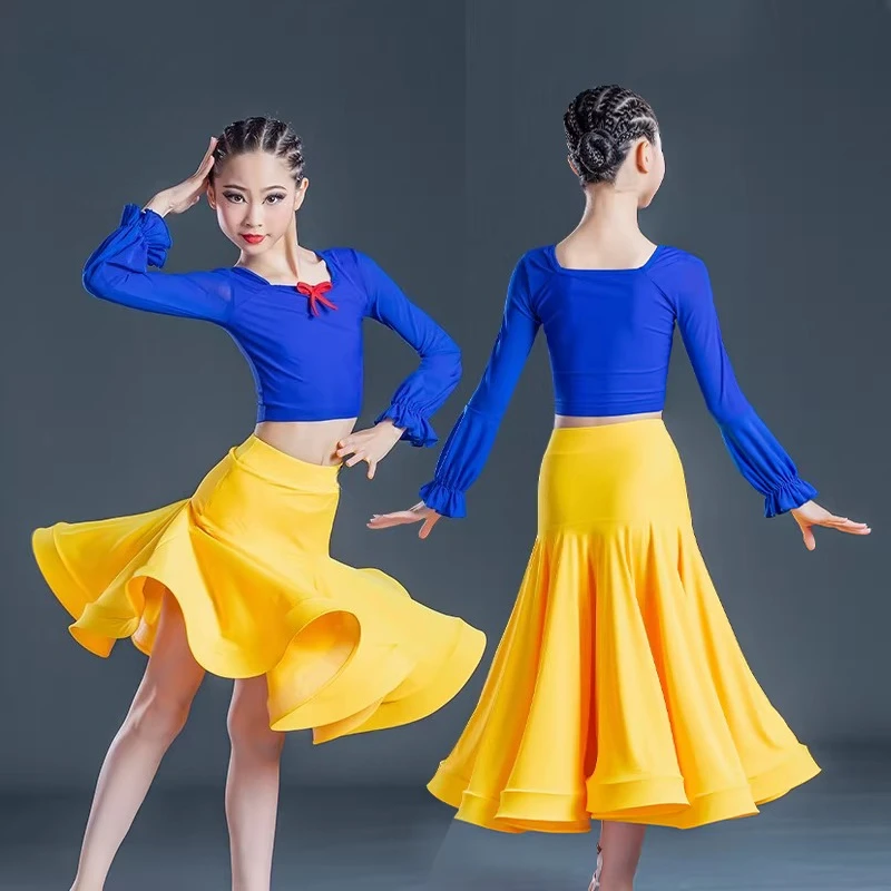 

Летние костюмы для латиноамериканских танцев, высококачественные профессиональные комплекты для взрослых и детей, универсальные для выступлений, тренировок и соревнований, юбка и топ.