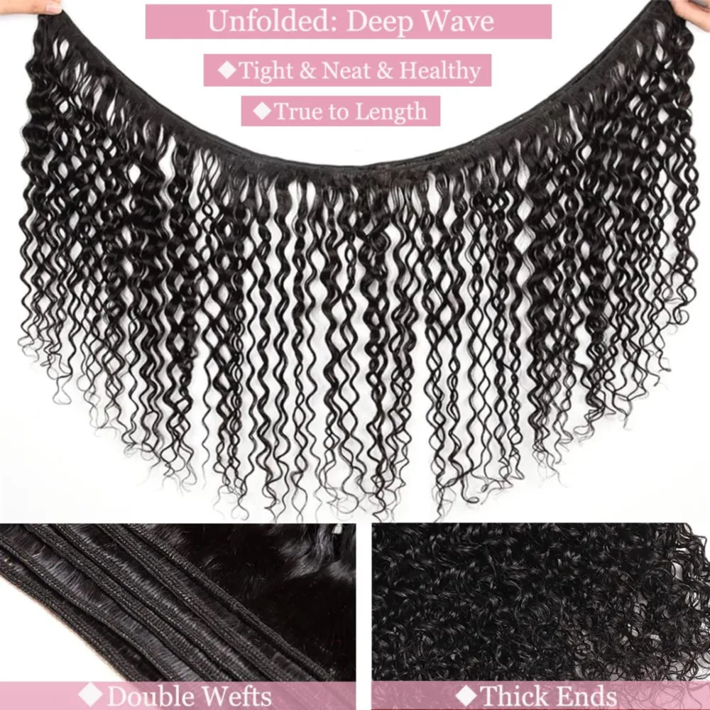 Human Hair Bundles Extensions 26 28 30 Inches Deep Wave Natural Color Curly Human Hair Bundles For Woman Virgin Hair Extensions