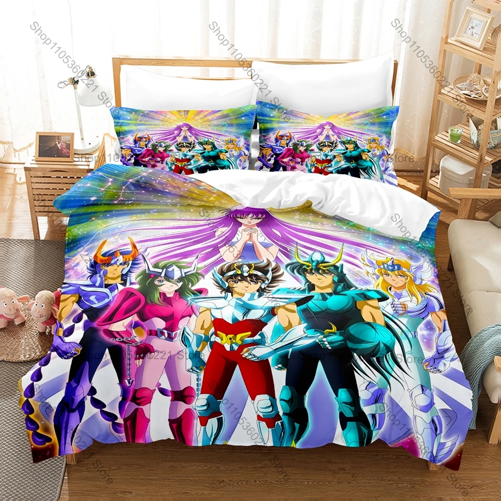 Anime Fans Saint Seiya Themed Bedding Set 3Pcs Comfortable Quilt Cover Pillowcase Bedclothes
