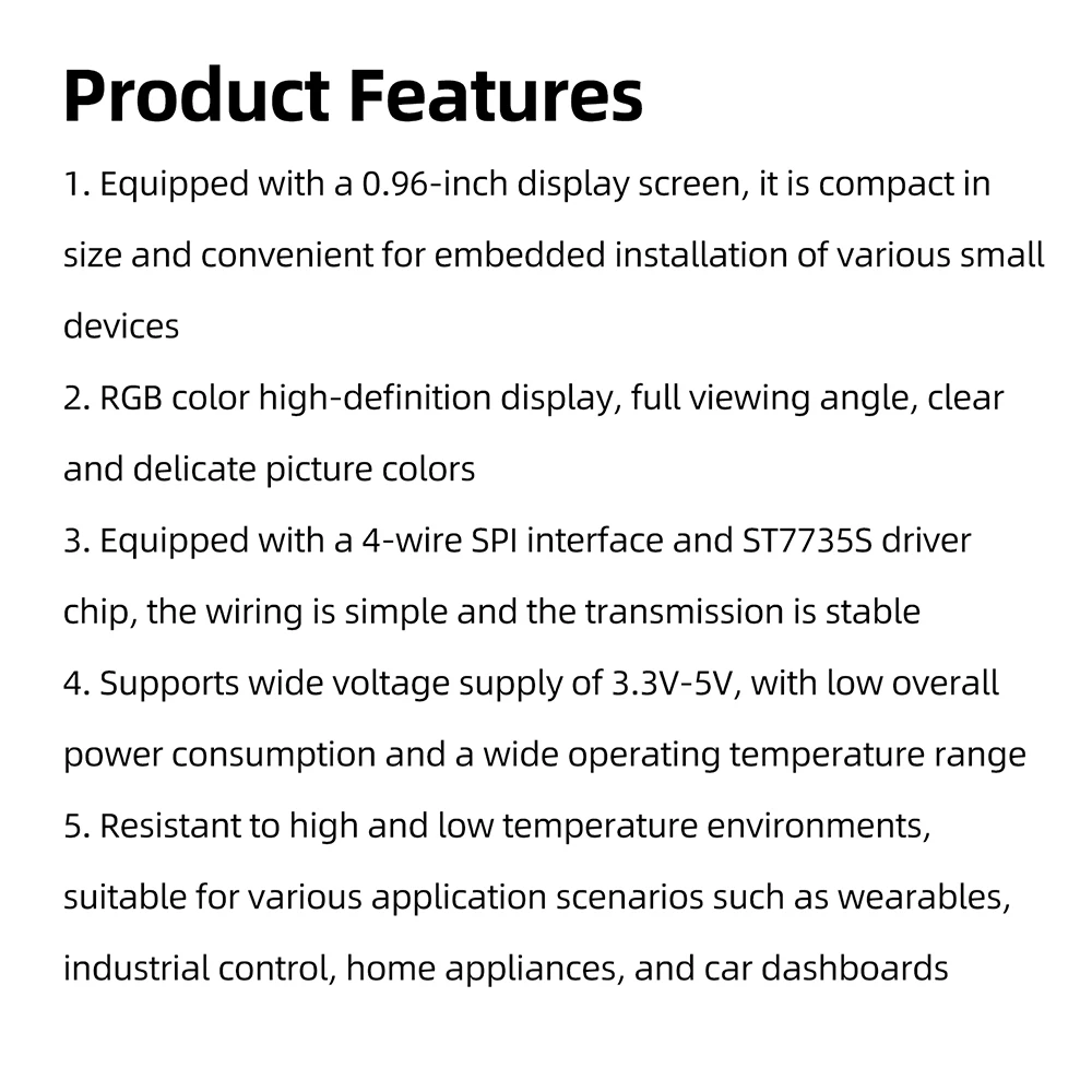 0,96 Zoll TFT-Displaymodul ST7735S SPI-Farbbildschirm 80x160 Auflösung LCD für eingebettete Elektronik mit weitem Betrachtungswinkel – Detail 8