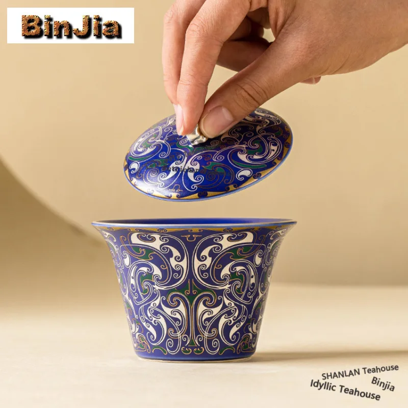 

137 мл Позолоченный серебряный благоприятный дракон Гайвань Эстетическая чайная чаша с крышкой Набор чайник Крышка Чаша для украшения чая