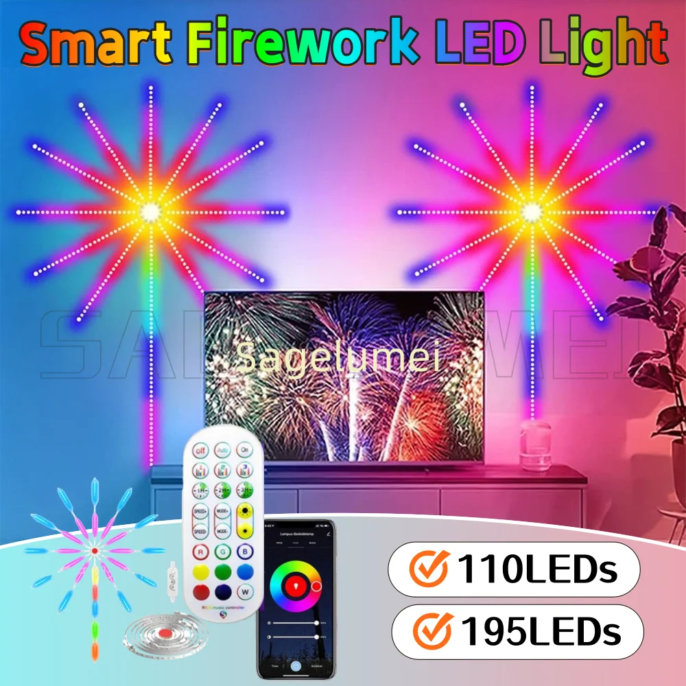 DIY Firework Smart LED Light Strip Remote Bluetooth Festoon Lamp For Christmas Bedroom Party Wedding Decor Holiday Fairy Lights