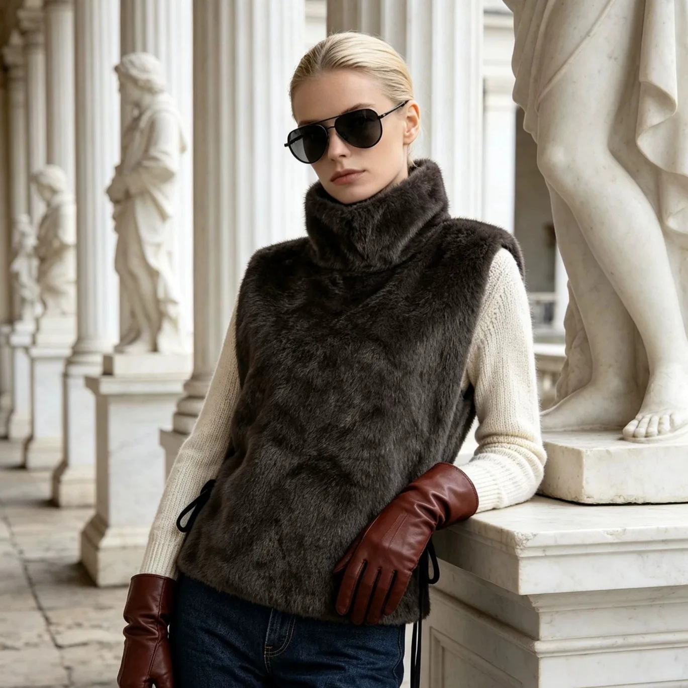 2026 Autumn Winter Faux Mink Fur Vest Women High Collar Sleeveless Warm Gilet Fluffy Plush Outerwear for Layering