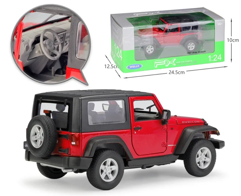 WELLY Model Car 1:24 Scale 2007 Jeep Wrangler Diecast Car Simulator Alloy Off-Road Metal ClassicToy Car For Kid Gift Collection