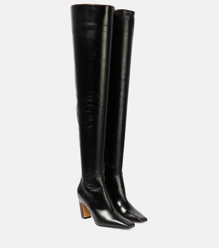 Sexy Alligator Leather 7 Cm Thin Square Heels Over Knee Boots Square Toe Slip On Knight Boots Women Ridding Thigh Boots