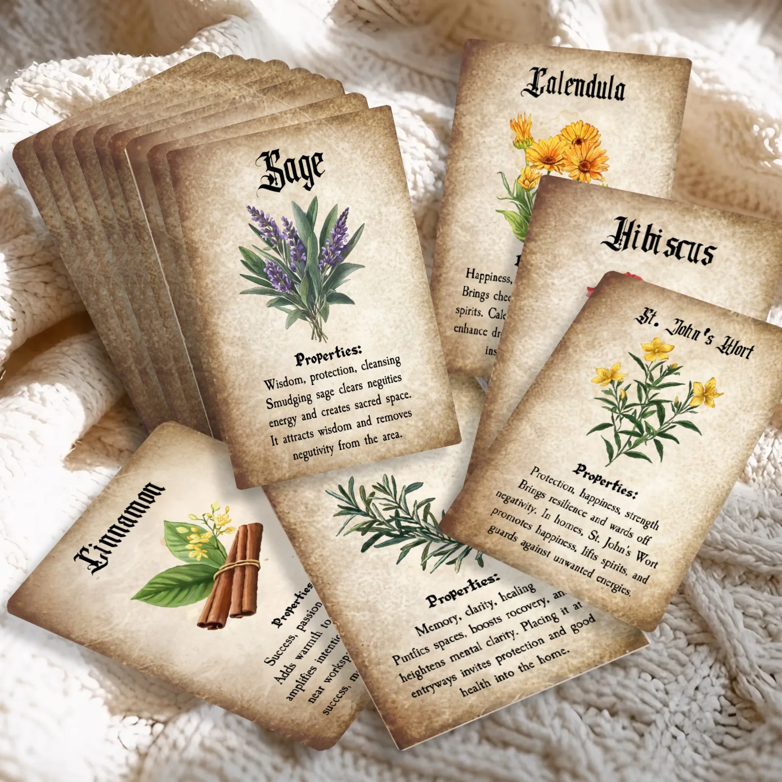 18Pcs Vintage Botanical Herb Postcards, Retro Plant Illustrated Cards, Desk‑Decor Gift for Botany‑Lovers