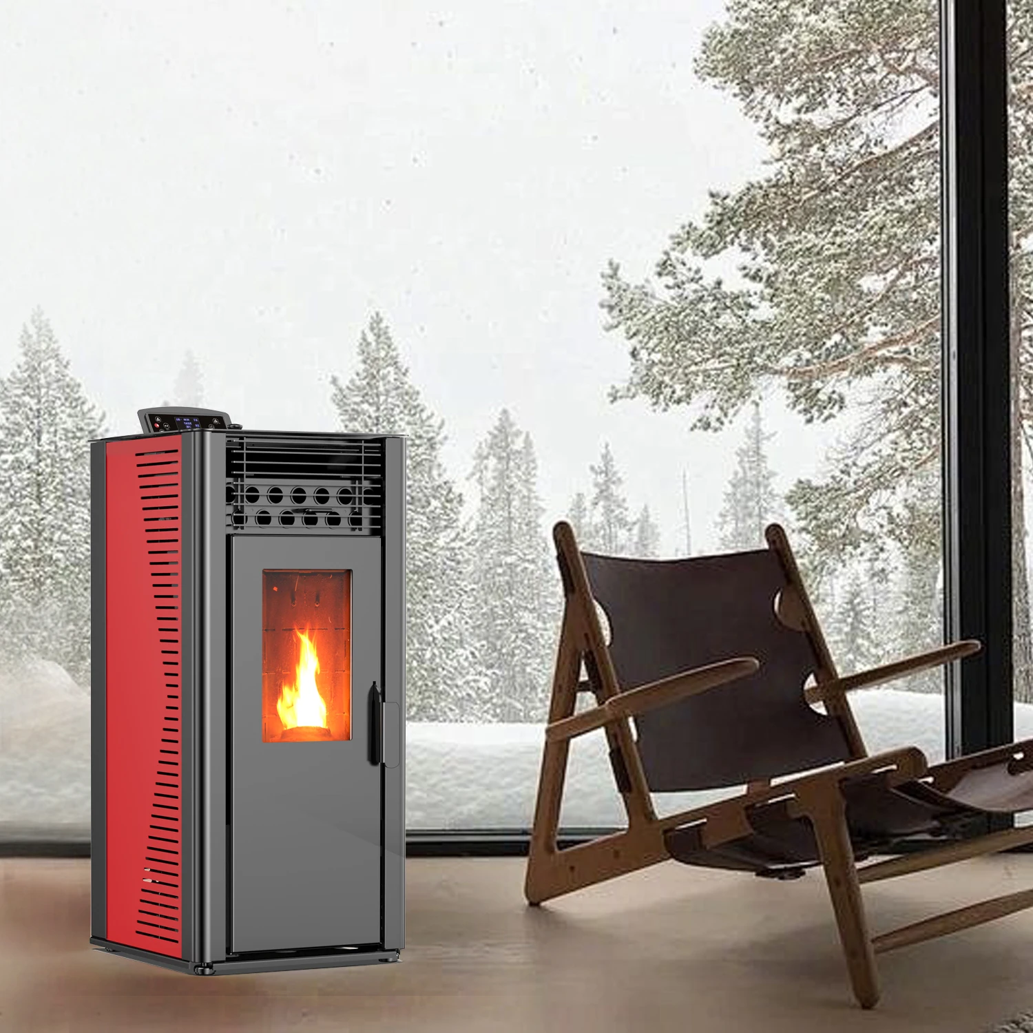 KM1007A Automatic Feeding High-Efficiency 91% Modern  Europe Standard Pellet Heater Pellet Stove for House Indoor  Heating