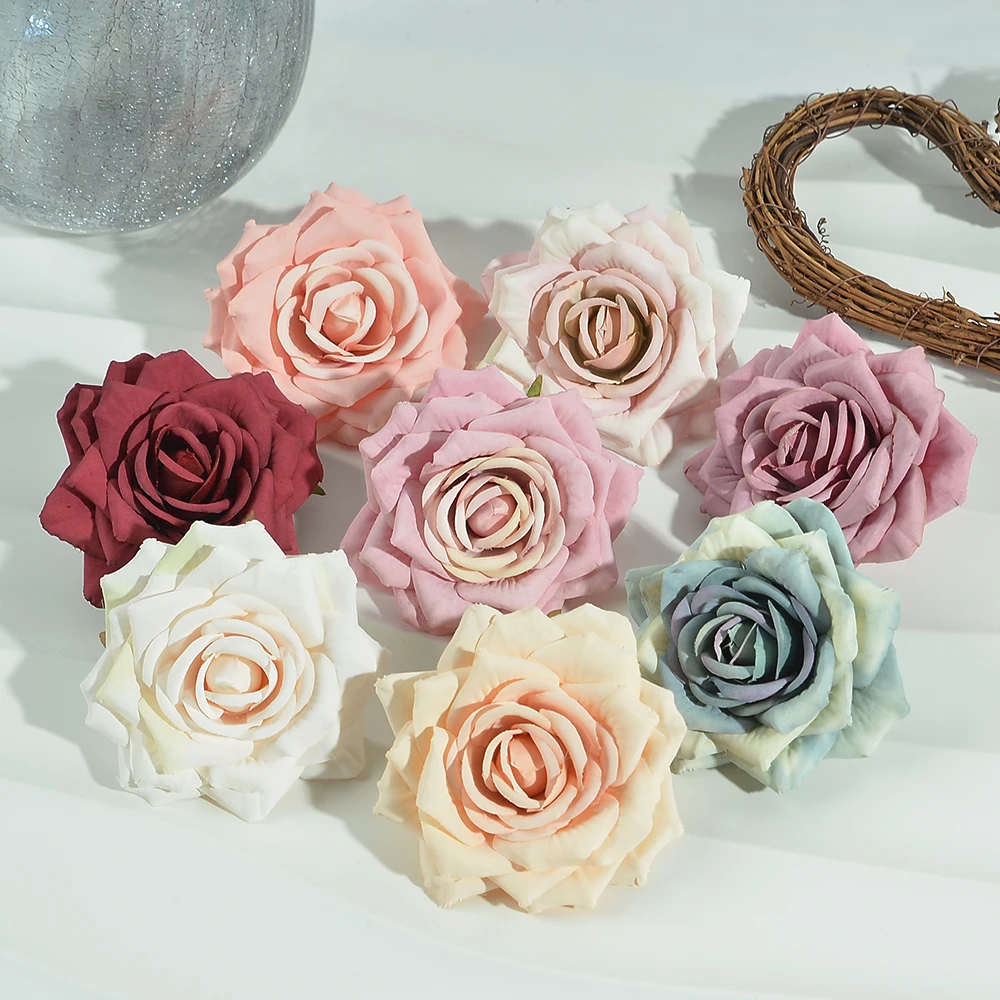 5/20pcs 10CM Silk Rose Artificial Flower Head For Wedding Home Bride Brooch DIY Wreath Candy Box Cake Decor Christmas Decoration