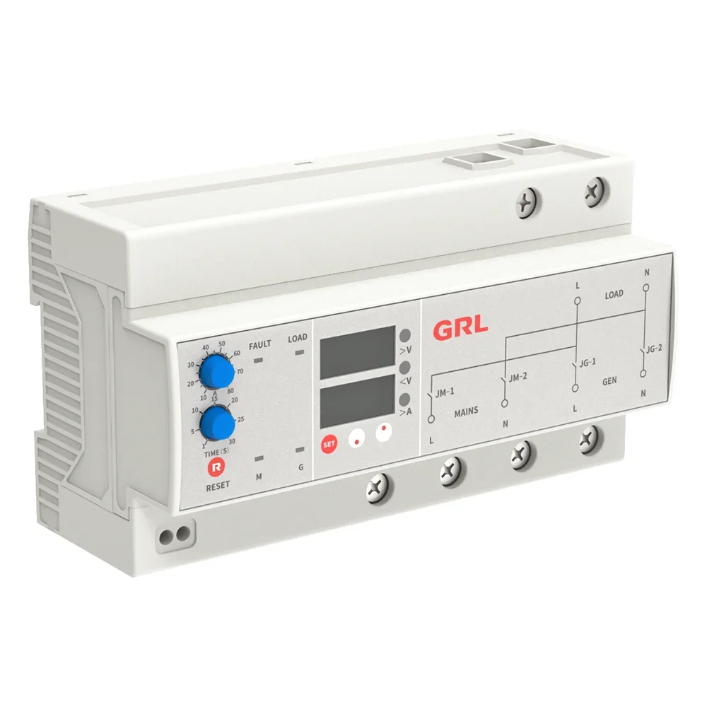 GRL CB Automatic Transfer Switching (ATS) Dual Power Supply 10A-80A AC 230V Overload Alarm Voltage Current Display