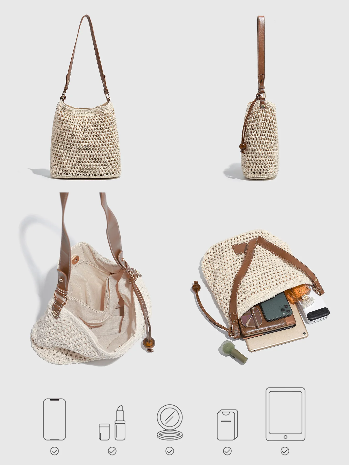 

2025 New Women's Beach Bag Woven Hollow out Tote Bag Summer Vaion Travel oulder Bag Underarm Bag Casual Simple Sle