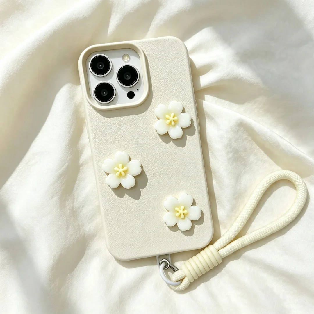 Girly 3D Cherry Blossom Soft Phone Case For iphone 17 14 15 16 11 12 13 Pro Max 17 Air XS XR X 14 15 16 Plus Candy Color Cover view 3