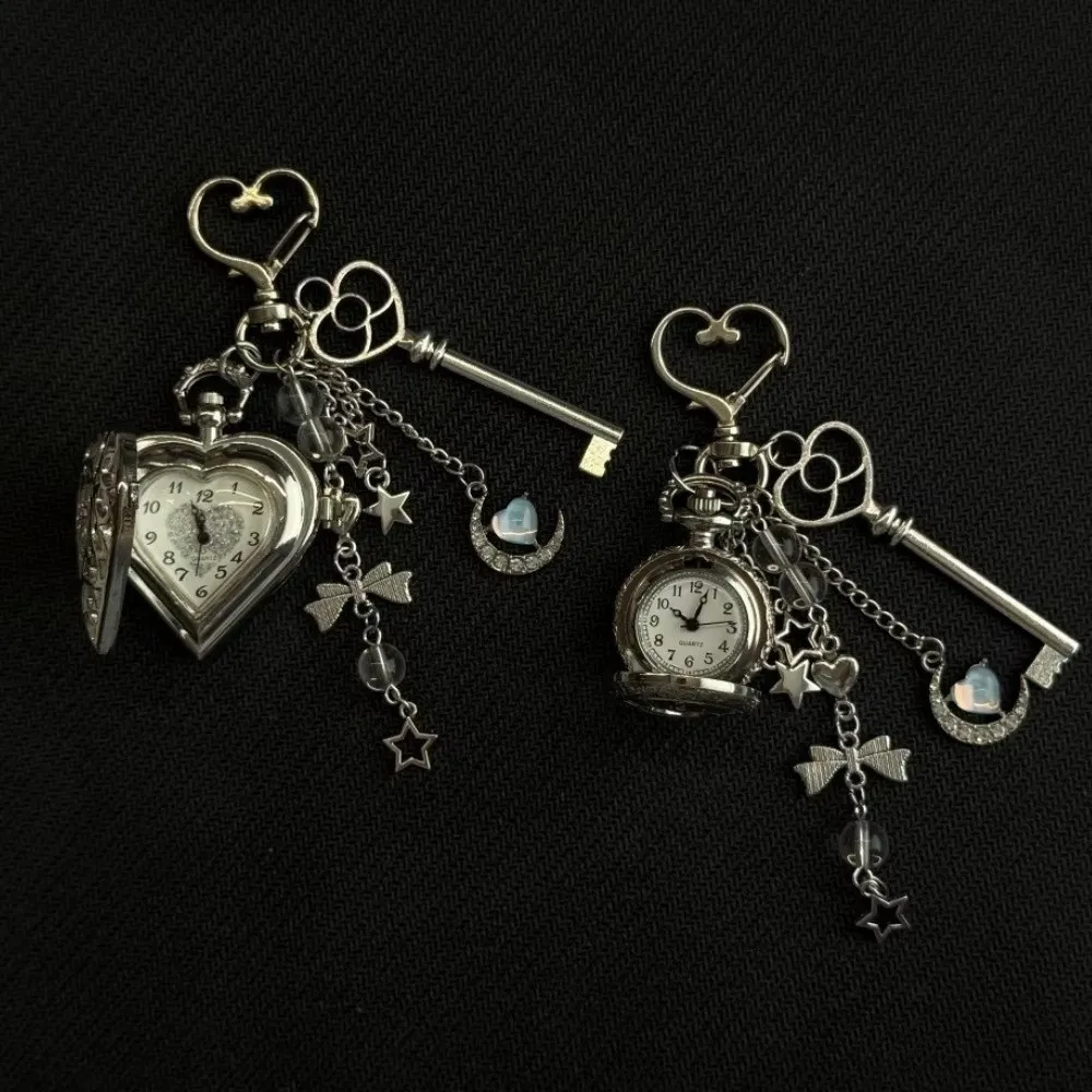 Keychain Design Hollow Heart Pocket Watch Couple Gift Vintage Look Steampunk Clock Fashion Style Hollow Heart Watch Chain
