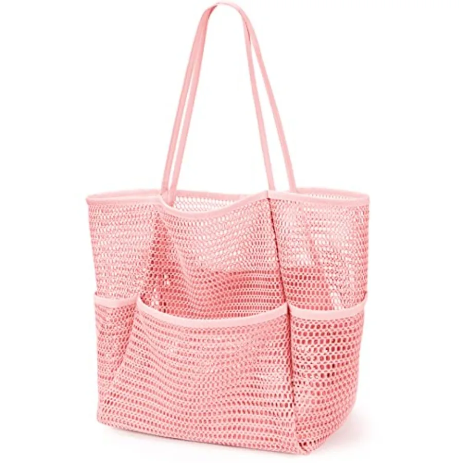 

KPX Beach Bag with Mini Pocket Summer Beach Tote Bags for Women Large Foldable Mesh Swimming Pool Travel Bags - Sandproof